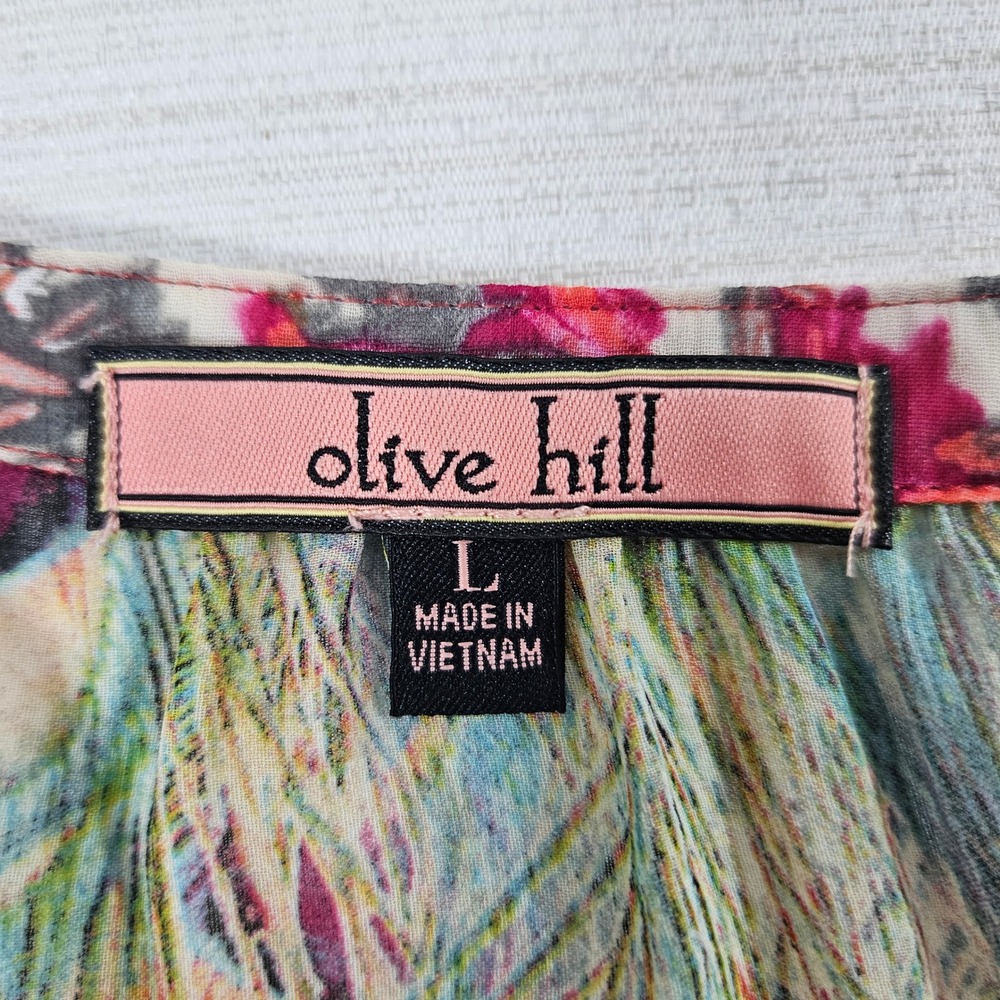 Olive Hill Womens Peacock Feather Floral Print Blouse Large hippie artsy boho - Picture 5 of 10